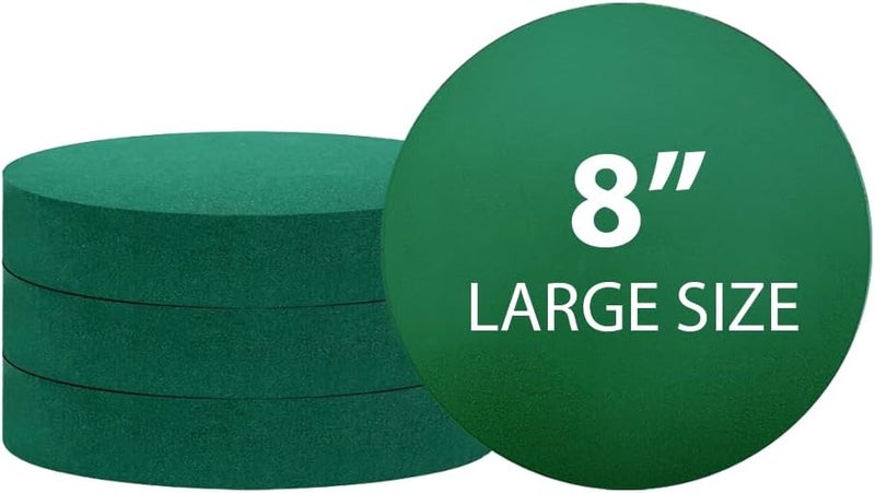 FLOFARE Pack of 4 Round Floral Foam Blocks for Fresh and Artificial Flowers, Each (8" X 1.5"), Dry & Wet Green Flower Foam for Flower Arrangements and Florist Supplies - Image 1